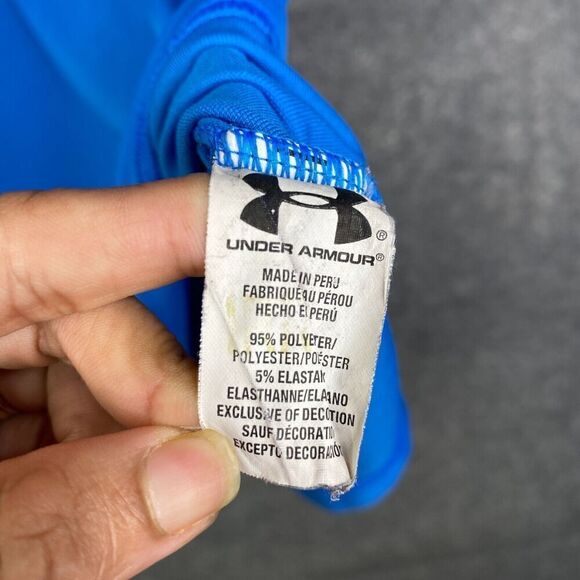 Under Armour Heatgear Blue Stretch Polo Shirt Size Large Loose Fit Performance - Picture 8 of 10